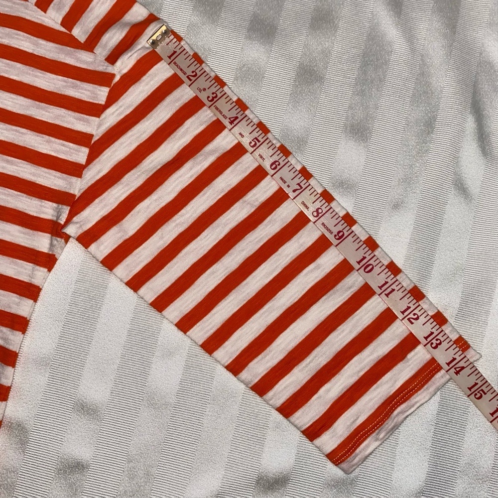 Talbots Orange & White Sz L Striped Cotton Top with pocket 3/4 Sleeves - Picture 9 of 12